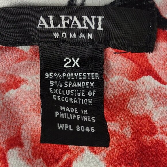 Alfani Floral Print Mini Dress Pink Red Black White Long Sleeve Zip Back Size 2X - Picture 10 of 11